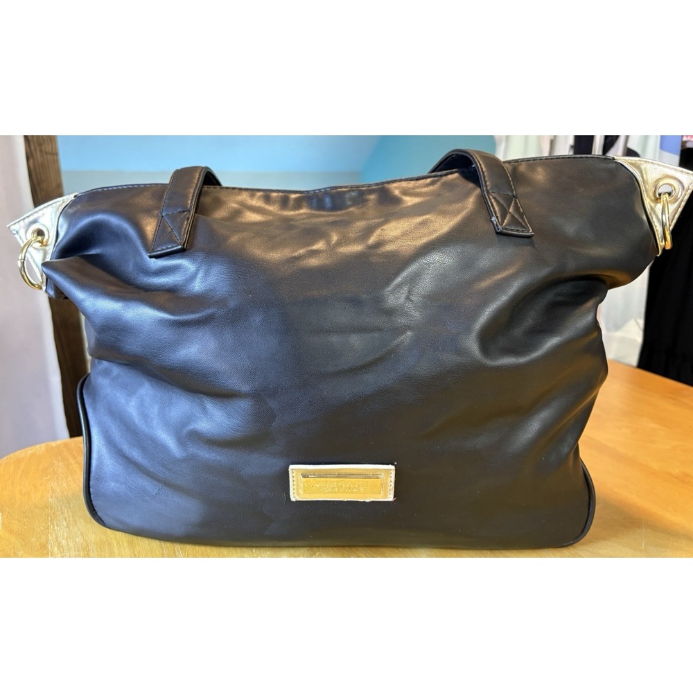 Versace Parfum Black Weekender Tote Bag Gold Toned Travel Oversized Office